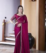 Maroon chiffon embroidered saree