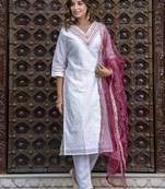 White embroidered chanderi silk salwar suit