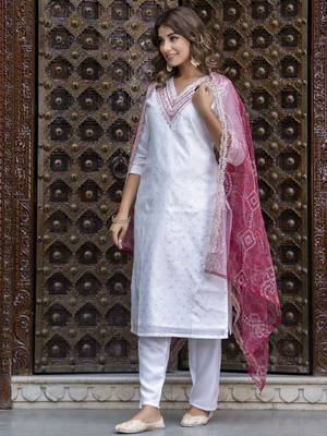 White embroidered chanderi silk salwar suit 2