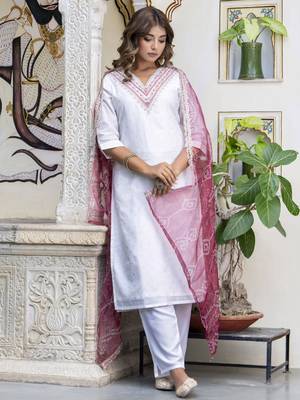 White embroidered chanderi silk salwar suit 3