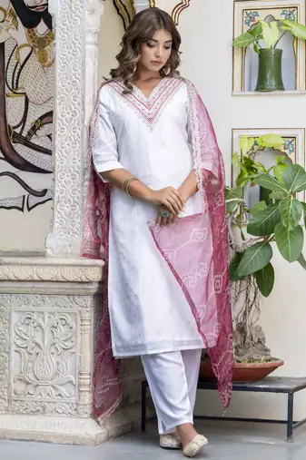White embroidered chanderi silk salwar suit