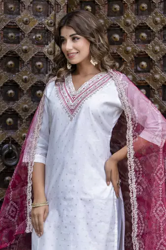 White embroidered chanderi silk salwar suit
