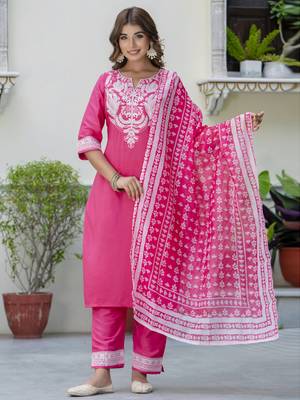 Pink embroidered silk blend salwar suit 1