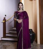 Magenta chiffon embroidered saree