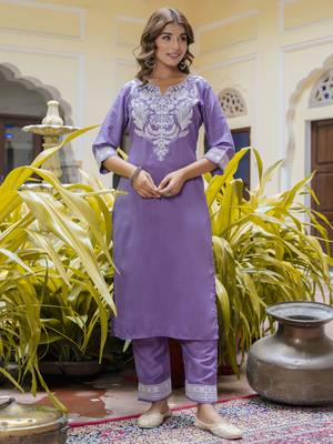 Purple embroidered silk blend salwar suit 2