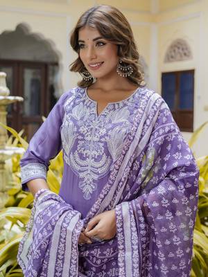 Purple embroidered silk blend salwar suit 4