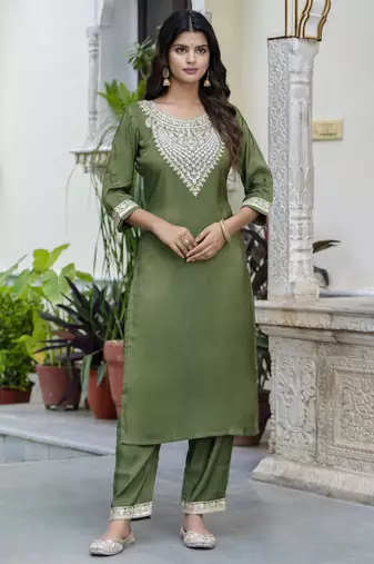 Green embroidered silk blend salwar suit