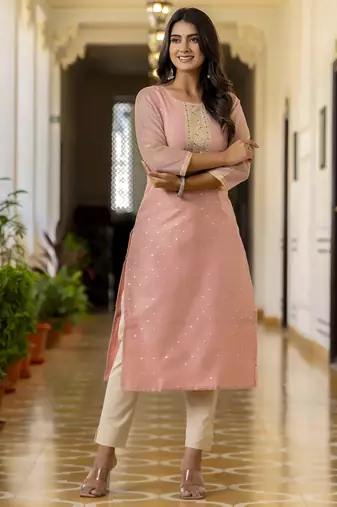 Pink embroidered shimmer silk salwar suit