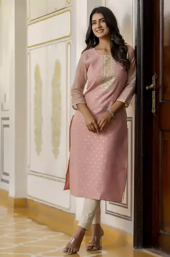 Pink embroidered shimmer silk salwar suit