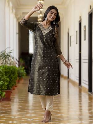 Black embroidered shimmer silk salwar suit 1