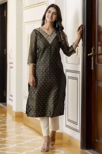 Black embroidered shimmer silk salwar suit