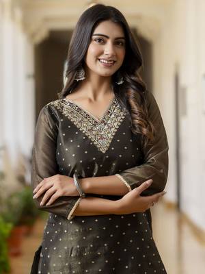 Black embroidered shimmer silk salwar suit 3