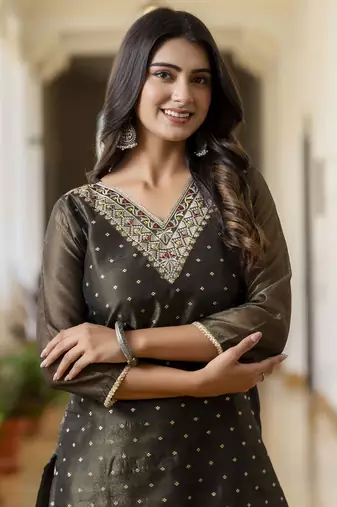 Black embroidered shimmer silk salwar suit