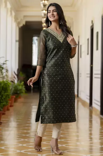 Btgreen embroidered shimmer silk salwar suit