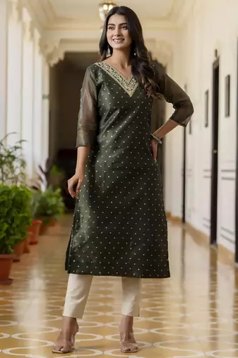 Btgreen embroidered shimmer silk salwar suit