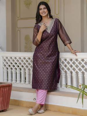 Purple embroidered shimmer silk salwar suit 1