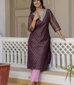 Purple embroidered shimmer silk salwar suit