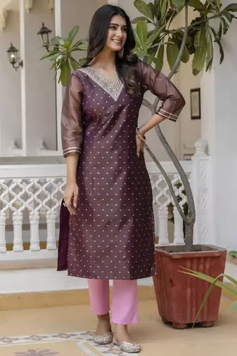Purple embroidered shimmer silk salwar suit