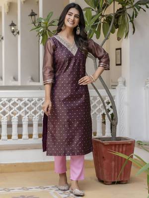 Purple embroidered shimmer silk salwar suit 3