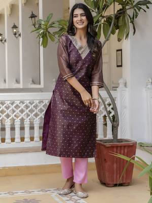 Purple embroidered shimmer silk salwar suit 4