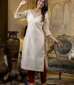 White embroidered shimmer silk salwar suit