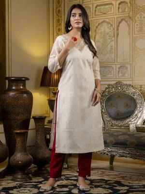 White embroidered shimmer silk salwar suit 2