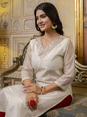 White embroidered shimmer silk salwar suit 4