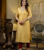 Yellow embroidered shimmer silk salwar suit