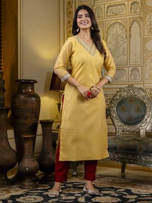 Yellow embroidered shimmer silk salwar suit 2