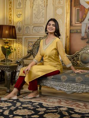 Yellow embroidered shimmer silk salwar suit 3