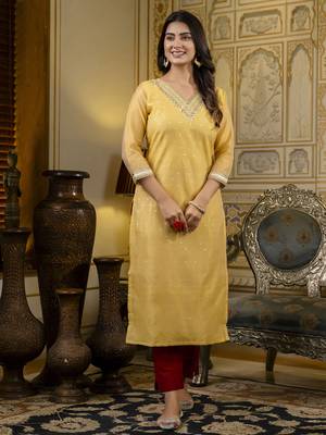Yellow embroidered shimmer silk salwar suit 4