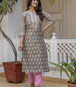 Grey embroidered shimmer silk salwar suit