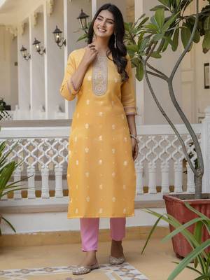 Yellow embroidered shimmer silk salwar suit 1