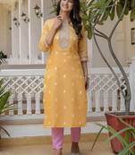 Yellow embroidered shimmer silk salwar suit