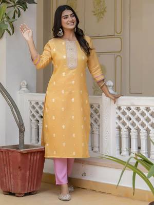 Yellow embroidered shimmer silk salwar suit 3
