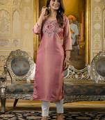 Pink embroidered shimmer silk salwar suit