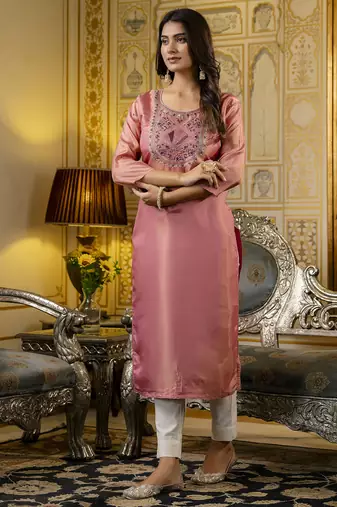 Pink embroidered shimmer silk salwar suit