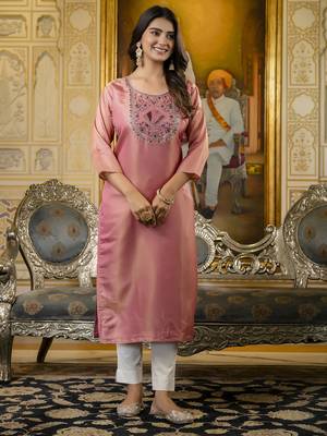 Pink embroidered shimmer silk salwar suit 3