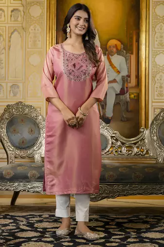 Pink embroidered shimmer silk salwar suit
