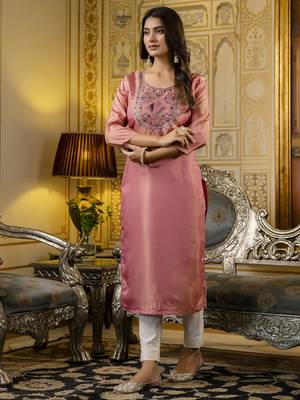 Pink embroidered shimmer silk salwar suit 4