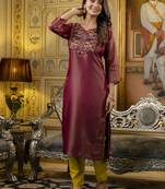 Brown embroidered shimmer silk salwar suit