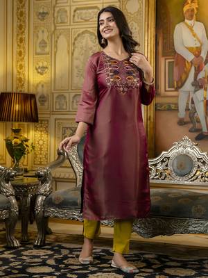 Brown embroidered shimmer silk salwar suit 2