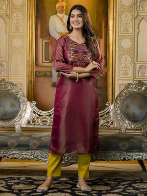 Brown embroidered shimmer silk salwar suit 3