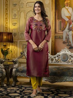Brown embroidered shimmer silk salwar suit 4