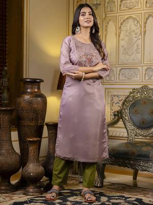 Lavender embroidered shimmer silk salwar suit 1