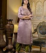 Lavender embroidered shimmer silk salwar suit