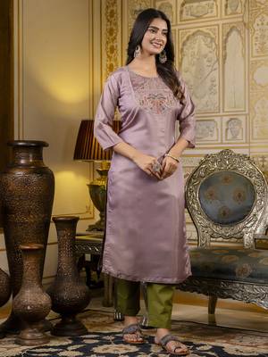 Lavender embroidered shimmer silk salwar suit 2