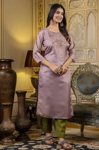 Lavender embroidered shimmer silk salwar suit