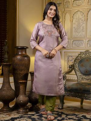 Lavender embroidered shimmer silk salwar suit 3
