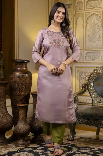 Lavender embroidered shimmer silk salwar suit